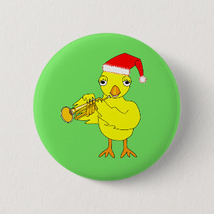 Badge Rond 5 Cm Père Noël Casquette Trumpet Chick