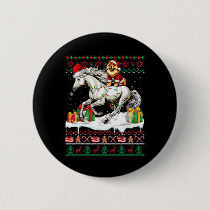 Badge Rond 5 Cm Père Noël Chow Chow équitation Cheval Noël Sweat L