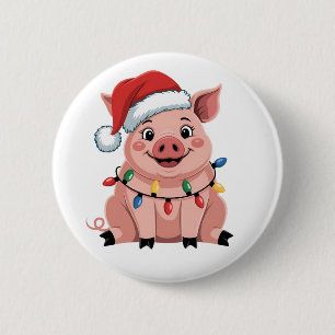 Badge Rond 5 Cm Père Noël de Noël pour cochon Chapeau de Noël Vaca
