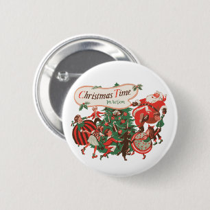 Badge Rond 5 Cm Père Noël de Noël vintage et enfants dansants
