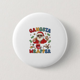 Badge Rond 5 Cm Père Noël de Noël Wrapper Gangsta Microphone Argen