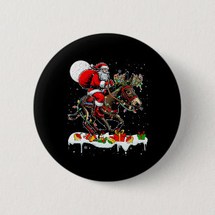 Badge Rond 5 Cm Père Noël équitation Mule Reindeer Xmas Amoureux d