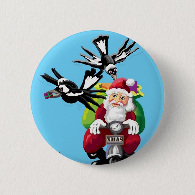 Badge Rond 5 Cm Père Noël et les pies (Devant)