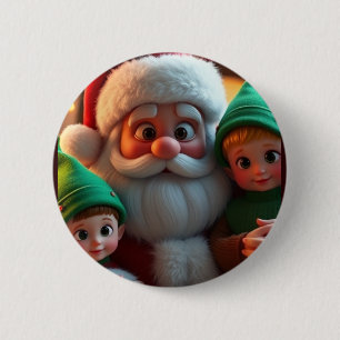 Badge Rond 5 Cm Père Noël et ses lutins
