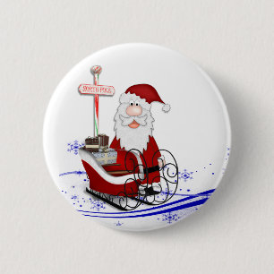 Badge Rond 5 Cm Père Noël et son Sleigh Christmas