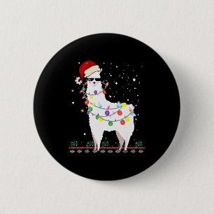 Badge Rond 5 Cm Père Noël Llama Chapeau de Noël Arbre de Noël laid