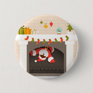 Badge Rond 5 Cm père Noël noire coincée dans une cheminée