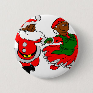 Badge Rond 5 Cm père Noël noire mme claus
