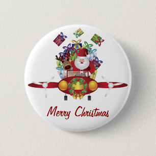 Badge Rond 5 Cm Père Noël pilotant le bouton d'avion