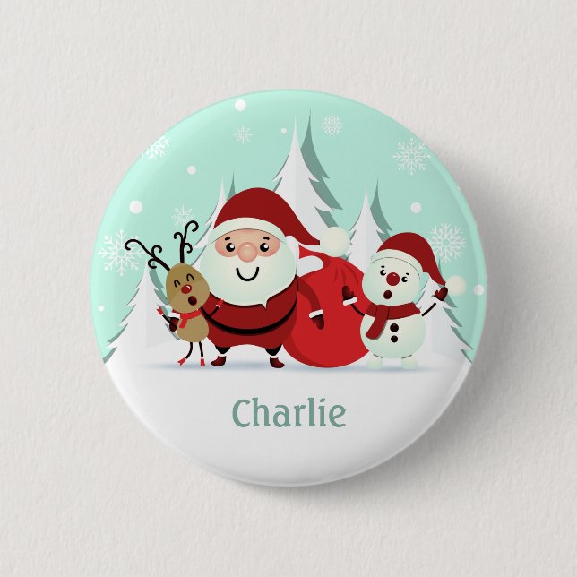 Badge Rond 5 Cm Père Noël, Reindeer & Snowman bouton de nom person (Devant)