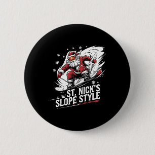 Badge Rond 5 Cm Père Noël Snowboardeur Noël Snowboard St. Nick'