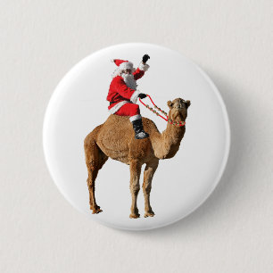 Badge Rond 5 Cm Père Noël sur Noël de chameau