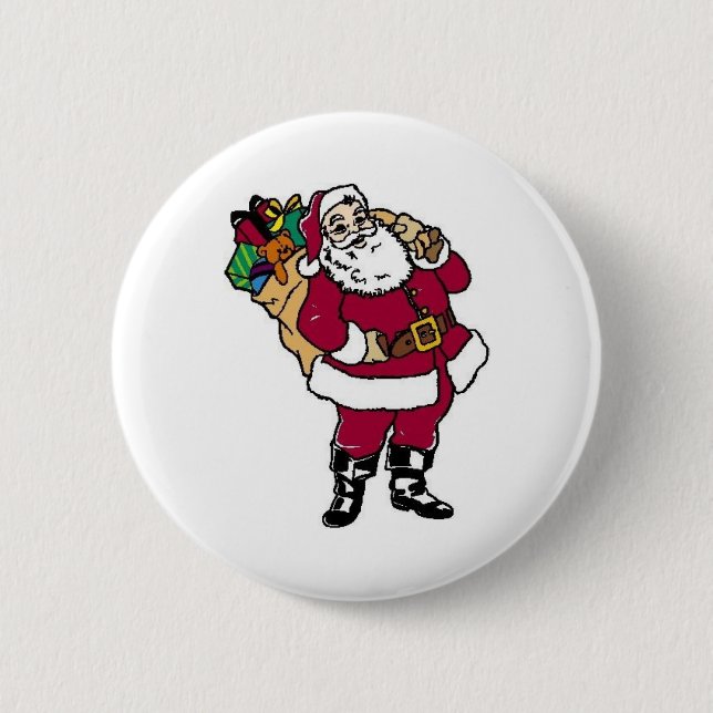 Badge Rond 5 Cm père Noël tient des jouets (Devant)
