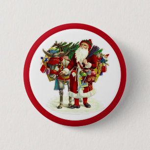 Badge Rond 5 Cm Père Noël victorienne et âne