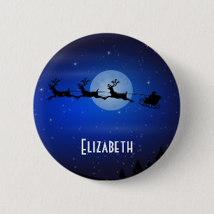 Badge Rond 5 Cm Père Noël volant personnalisé