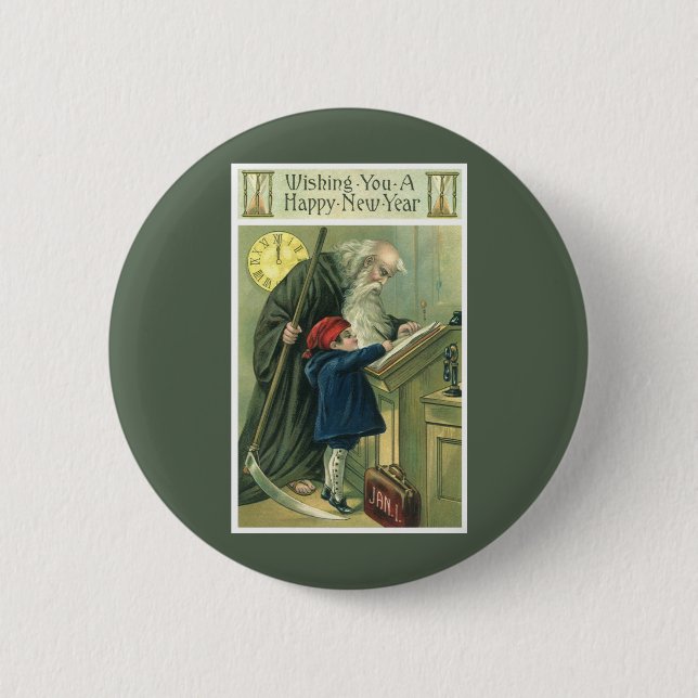 Badge Rond 5 Cm Père Time vous souhaite une bonne année (Devant)