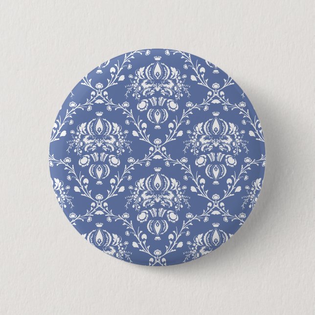 Badge Rond 5 Cm Périwinkle bleu et blanc Damas (Devant)