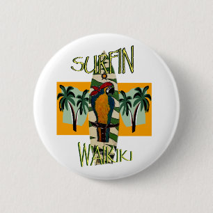Badge Rond 5 Cm Perroquet surfeur