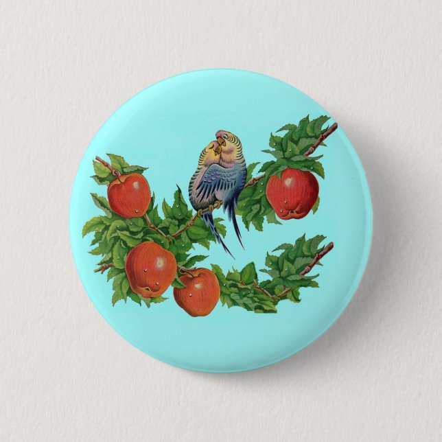 Badge Rond 5 Cm perroquets amoureux (Devant)