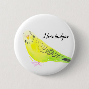 Badge Rond 5 Cm  Perruche Bouddhique Aquarelle Jaune Vert