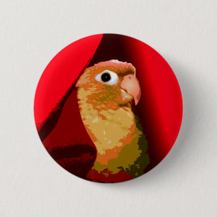Badge Rond 5 Cm Perruche verte à la cannelle Perruque à la peau d'