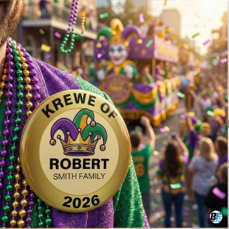 Badge Rond 5 Cm Personalized Mardi Gras Krewe Family Jester Hat