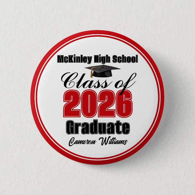 Badge Rond 5 Cm Personalized Red Class of 2026 Graduation Party (Devant)