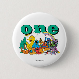 Badge Rond 5 Cm Personnages de 1 rue Sésame & Panneau de rue Joyeu