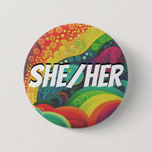 Badge Rond 5 Cm Personnalisable, Lui/Lui, Rainbow Pronounes