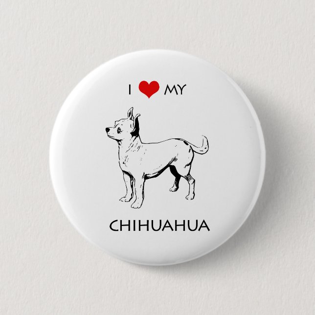 Badge Rond 5 Cm Personnalisé, J'Aime Mon Chihuahua (Devant)