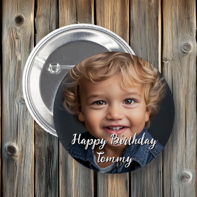 Badge Rond 5 Cm Personnalisé Joyeux Anniversaire Nom et photo (Créateur téléchargé)