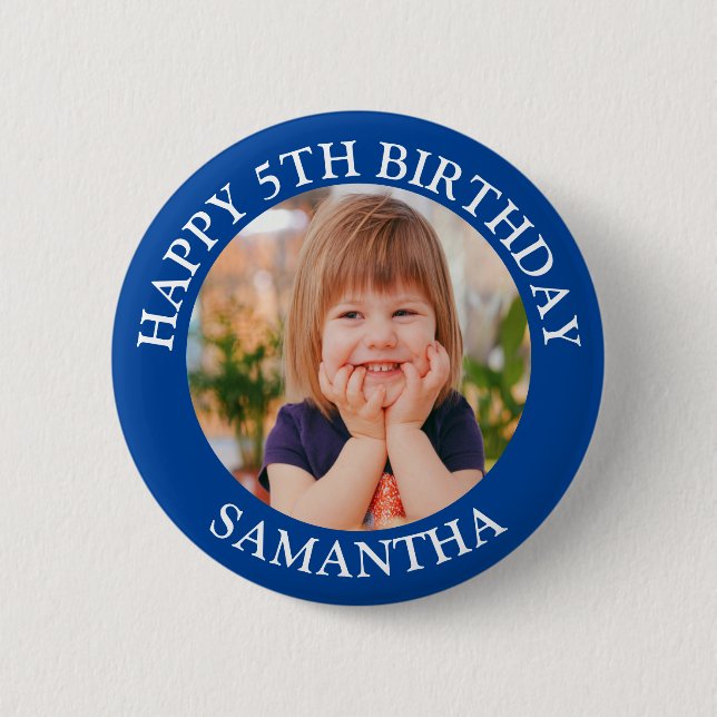 Badge Rond 5 Cm Personnalisé Joyeux Anniversaire Nom photo Age (Devant)
