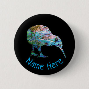 BADGE ROND 5 CM PERSONNALISÉ NOUVELLE-ZÉLANDE KIWI PAUA