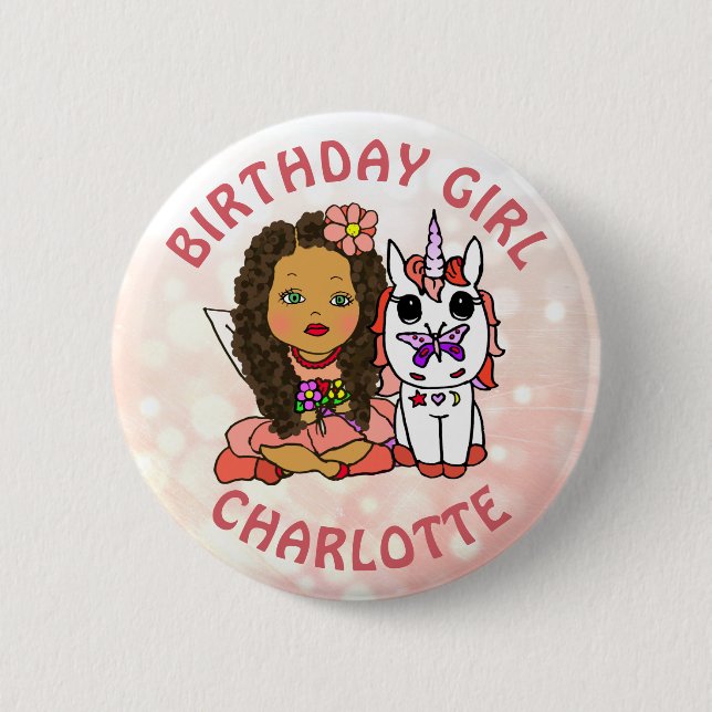 Badge Rond 5 Cm Personnalisée jolie fille d'anniversaire fée (Devant)