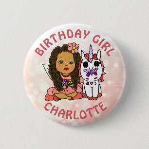 Badge Rond 5 Cm Personnalisée jolie fille d'anniversaire fée