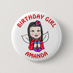 Badge Rond 5 Cm Personnalisée jolie fille d'anniversaire fée