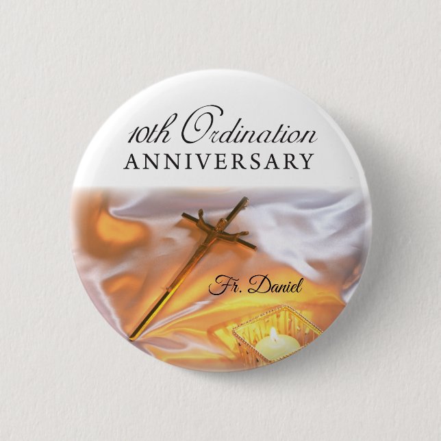 Badge Rond 5 Cm Personnaliser, 10e anniversaire d'ordination, Croi (Devant)