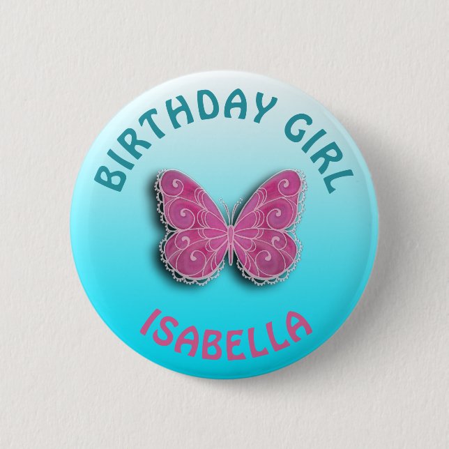 Badge Rond 5 Cm Personnaliser Bouton papillon fille anniversaire (Devant)