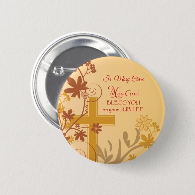 Badge Rond 5 Cm Personnaliser, Jubilee Anniversaire Nun Cross, Fil (Devant & derrière)