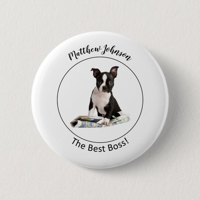 Badge Rond 5 Cm Personnaliser le journal Dog Jour de la Patronne,  (Devant)