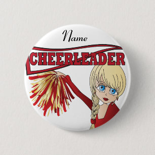 Badge Rond 5 Cm Personnaliser mignonne fille Pom-pom girl rouge