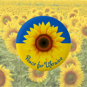 Badge Rond 5 Cm Personnaliser Texte Ukraine Tournesol Jaune bleu