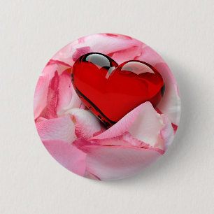 Badge Rond 5 Cm Pétales Roses en verre rouge