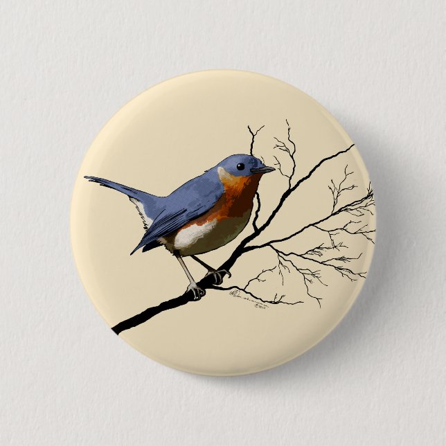 Badge Rond 5 Cm Petit bleu d'oiseau, goupille (Devant)
