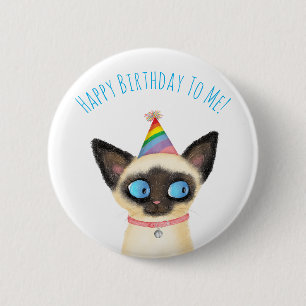 Badge Rond 5 Cm Petit chaton siamais heureux anniversaire à moi ba