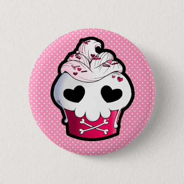 Badge Rond 5 Cm Petit gâteau rose de crâne (Devant)