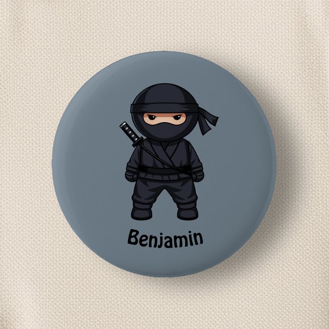 Badge Rond 5 Cm Petit guerrier ninja sur fond gris (Créateur téléchargé)
