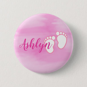 Badge Rond 5 Cm Petit nom de pieds de bébé d'empreinte de pas ro