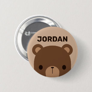 Badge Rond 5 Cm Petit ours Brown mignon avec nom personnalisé