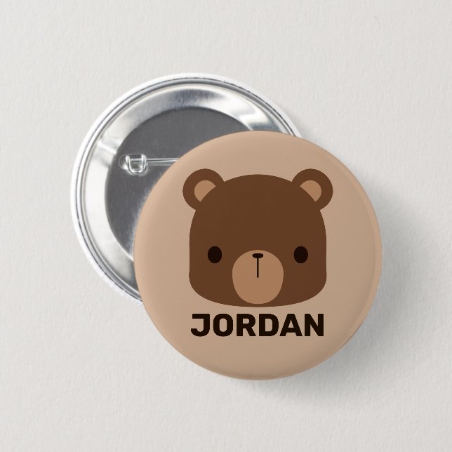 Badge Rond 5 Cm Petit ours Brown mignon avec nom personnalisé (Devant & derrière)